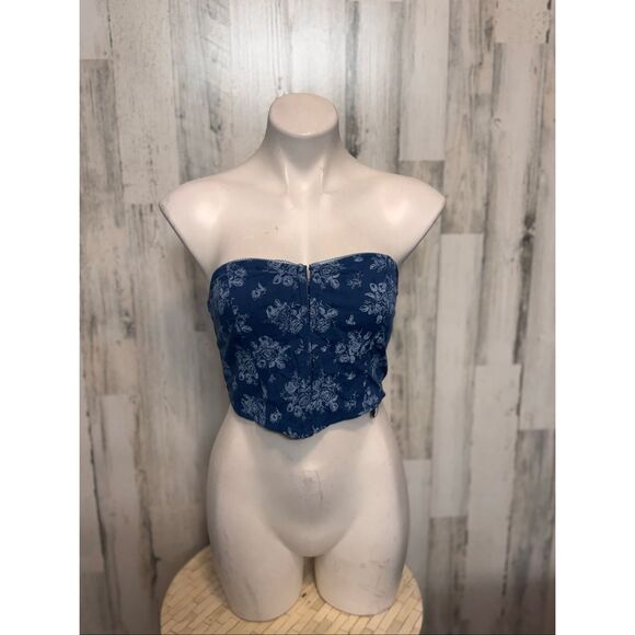Forever 21 Blue Floral Strapless Smocked Tube Top – Size M - Picture 7 of 8